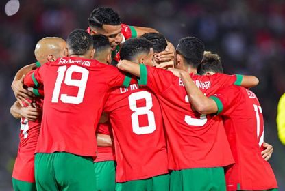 لاعبو منتخب المغرب يحتفلون بتسجيل هدف في مرمى إفريقيا الوسطى بتصفيات كأس إفريقيا 2025 - 15 أكتوبر 2024 - X/@EnMaroc