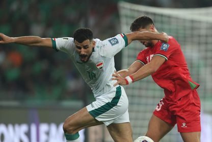 أيمن حسين مهاجم منتخب العراق في مباراة فلسطين بتصفيات كأس العالم - 10 أكتوبر 2024 - FB/@Iraq Football Association