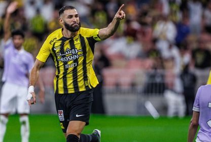 الفرنسي كريم بنزيما قائد نادي الاتحاد السعودي يحتفل بهدفه في شباك التعاون - 29 أغسطس 2024 - X/ittihad