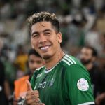 احتفال روبرتو فيرمينو مهاجم الأهلي بتسجيل هدف في مرمى ضمك بالدوري السعودي- 2 مايو 2024 - X/@SPL